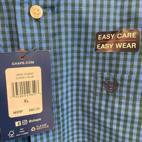 Chaps Classic Dark Blue Mens Long Sleeve Collared Button Gingham Shirt XL NWT - Picture 5 of 13